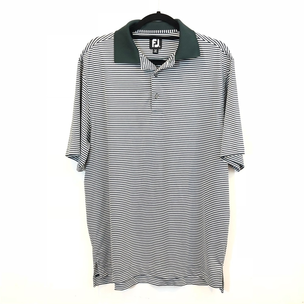 FootJoy White Green Striped Short-Sleeve Golf Polo